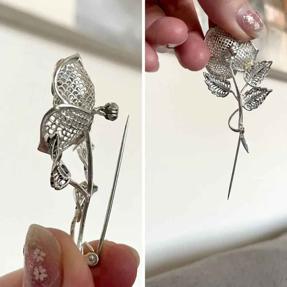 Vintage sterling rose brooch - Picture 8 of 11